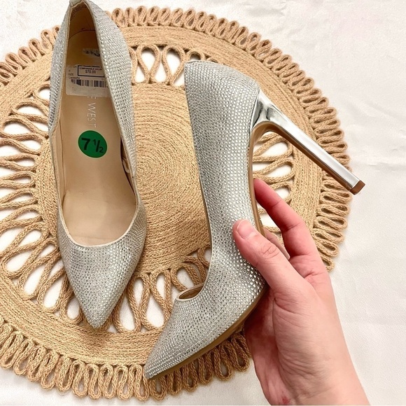 Nine West Twinn Silver Rhinestone Heels Size 7.5 - Picture 2 of 12